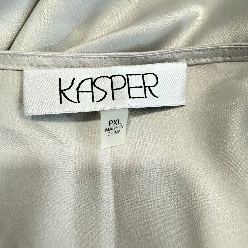 KASPER Platinum Pleated Neckline Satin Sleeveless Blouse PXL - Picture 3 of 7
